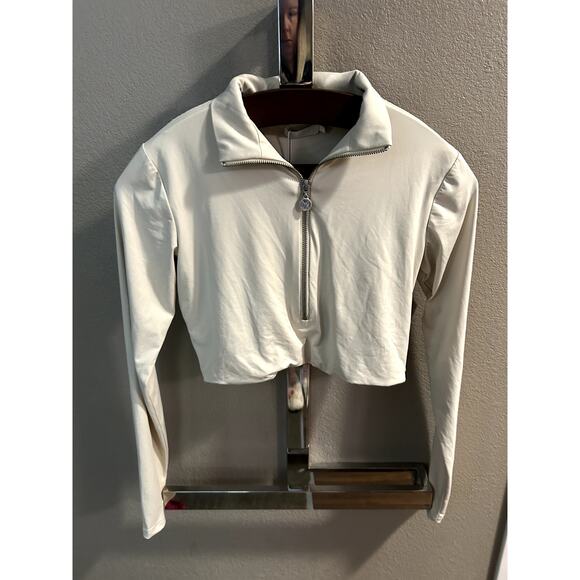 Meshki Ashlea Long Sleeve Zip Up Crop Top Sand Size Large - Picture 2 of 7